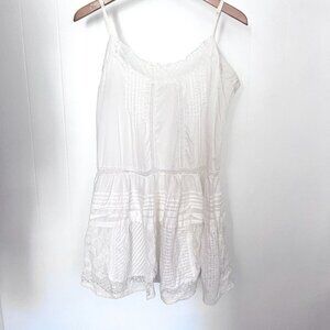 Roxy 100% Cotton White Tank Tiered Sundress Tunic Cover Up Top - Large